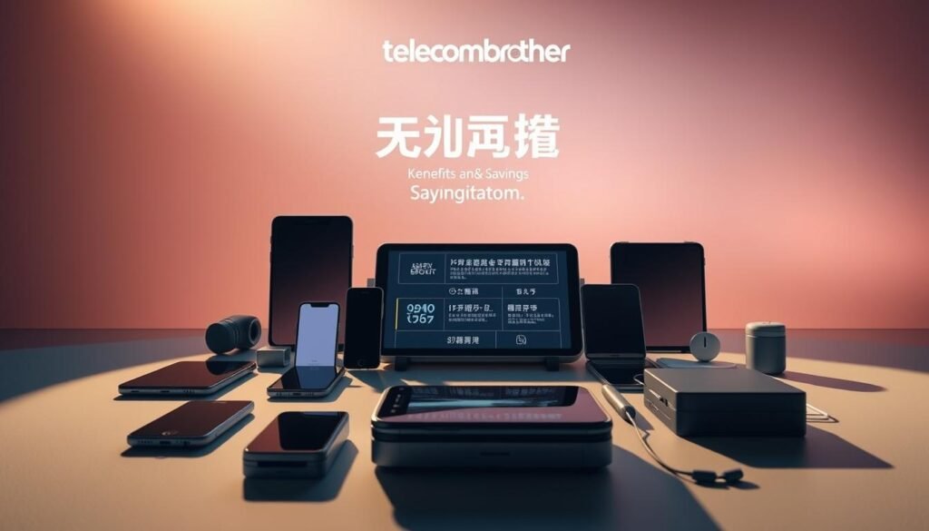 A vibrant digital display showcasing the Telecombrother brand, depicting an array of mobile devices and a prominent "轉台優惠" headline in a sleek, modern typography. The foreground features a clean, minimalist arrangement of the latest smartphones, tablets, and accessories, casting soft shadows and illuminated by a warm, directional lighting setup. The middle ground showcases a simplified, yet informative infographic highlighting the key benefits and savings of the "轉台優惠" program, presented in a visually appealing and easy-to-digest manner. The background subtly blends a sophisticated gradient, evoking a sense of professionalism and technology. The overall composition exudes a sense of sophistication, modernity, and the importance of the "轉台優惠" offering.